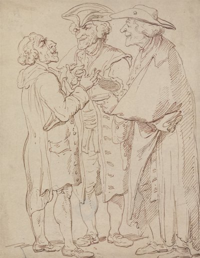 Drie volledige figuren van mannen die praten door Thomas Rowlandson